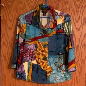Multiples Artsy Abstract Colorful 3\4 Length Sleeves Jacket Three Buttons